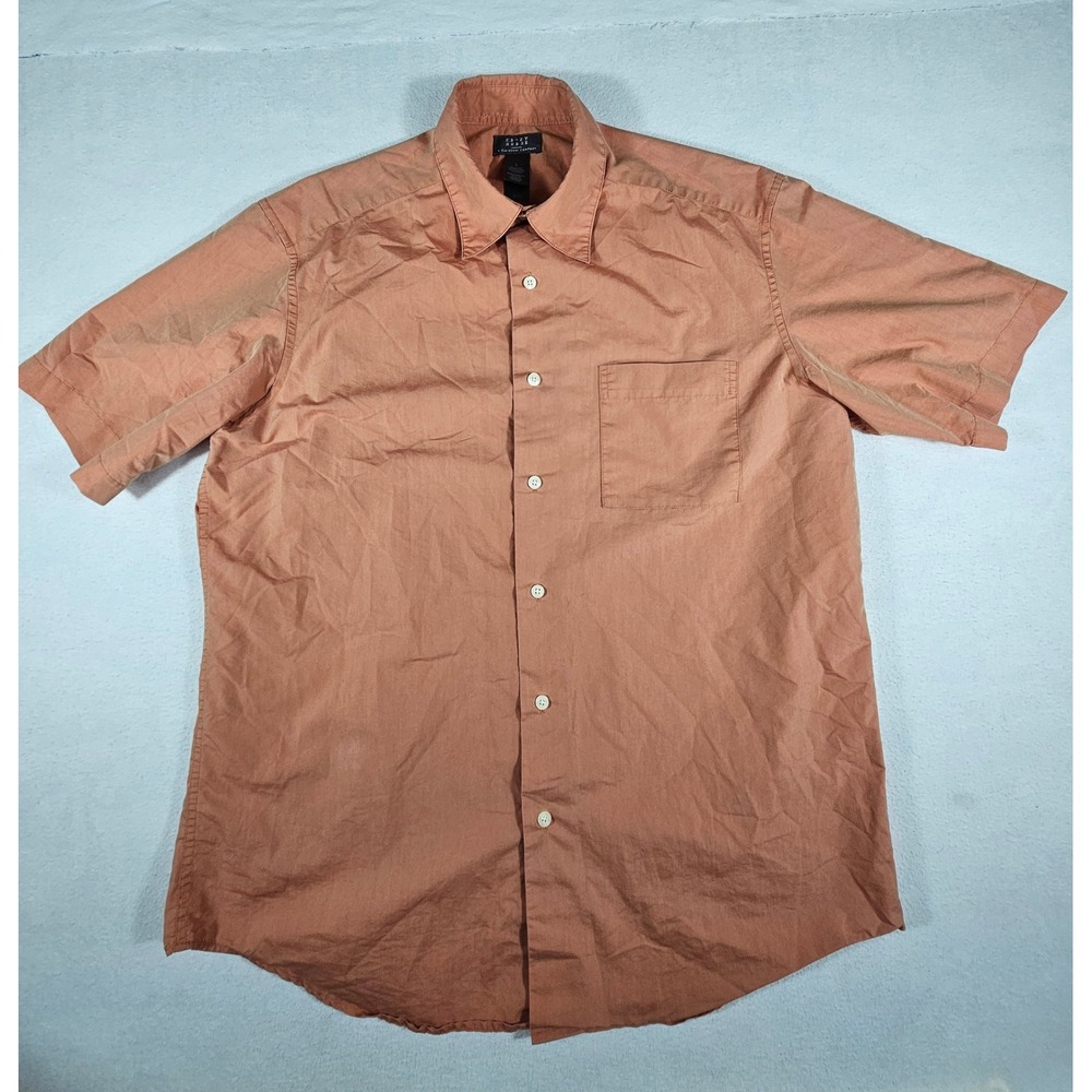Crazy Horse Mens Short Sleeve Button‎ Up Shirt Burnt Orange Rust Size L Pocket
